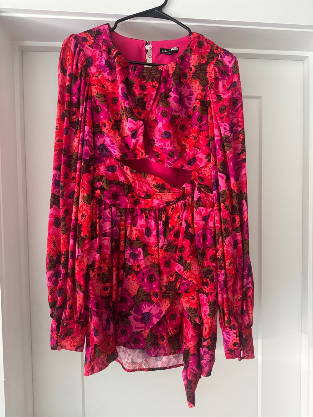 For Love & Lemons Pink and Red Floral Cutout Dress